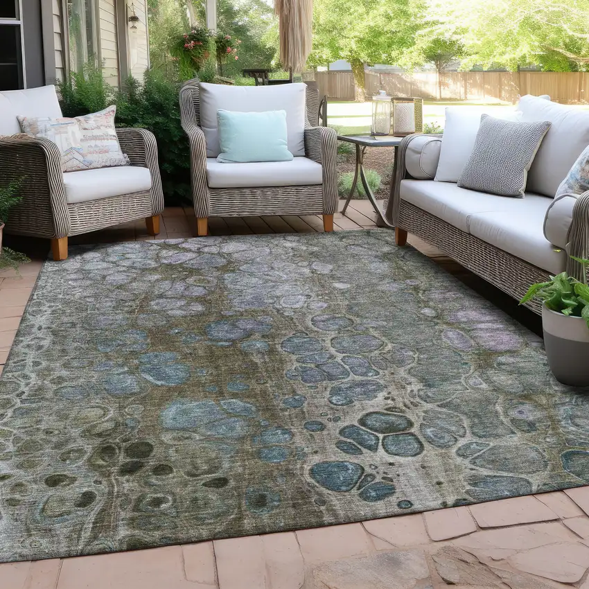 Brown And Gray Abstract Washable Indoor Outdoor Area Rug Photo 5