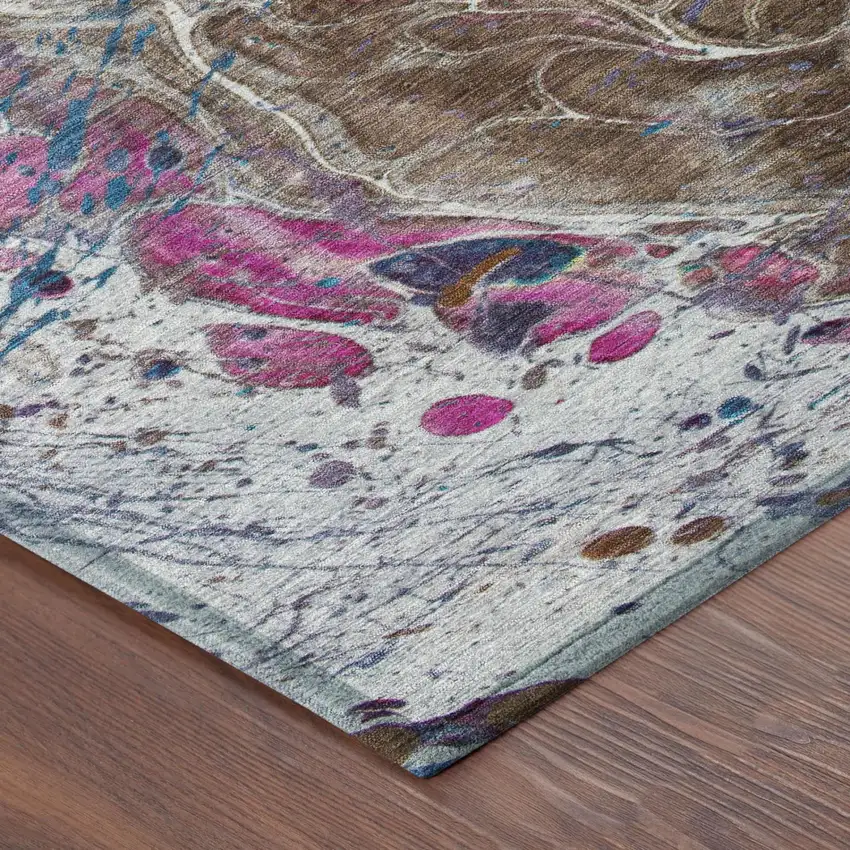 Brown And Gray Abstract Washable Indoor Outdoor Area Rug Photo 5