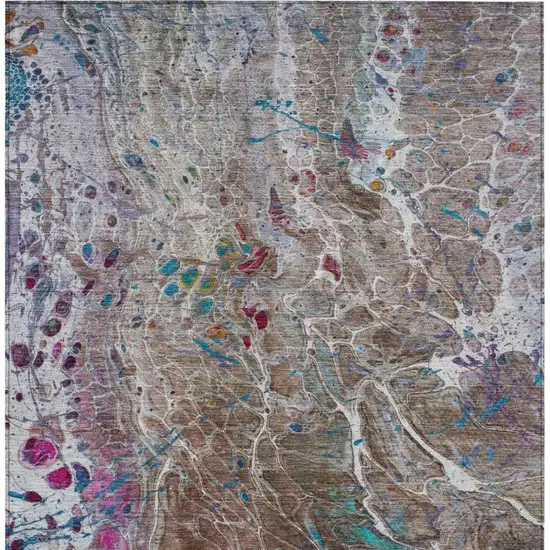 Brown And Gray Abstract Washable Indoor Outdoor Area Rug Photo 3
