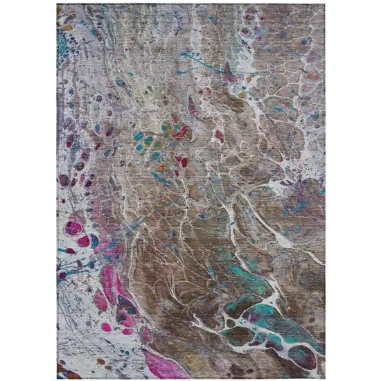 Brown And Gray Abstract Washable Indoor Outdoor Area Rug Photo 2