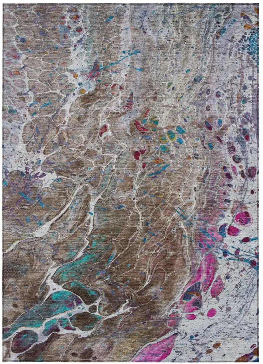 Brown And Gray Abstract Washable Indoor Outdoor Area Rug Photo 4