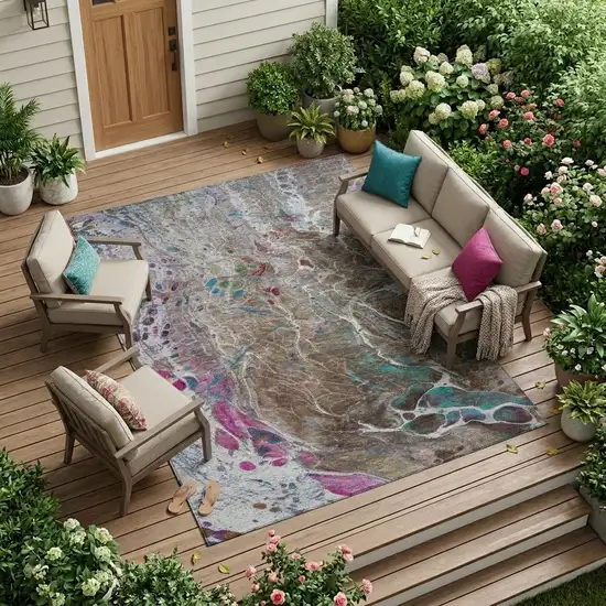 Brown And Gray Abstract Washable Indoor Outdoor Area Rug Photo 1