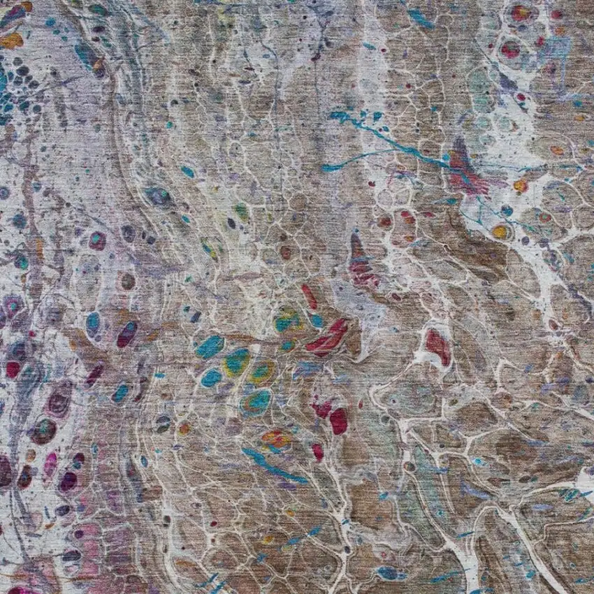 Brown And Gray Abstract Washable Indoor Outdoor Area Rug Photo 3