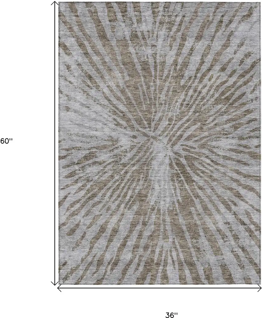 Brown And Gray Abstract Washable Indoor Outdoor Area Rug Photo 3