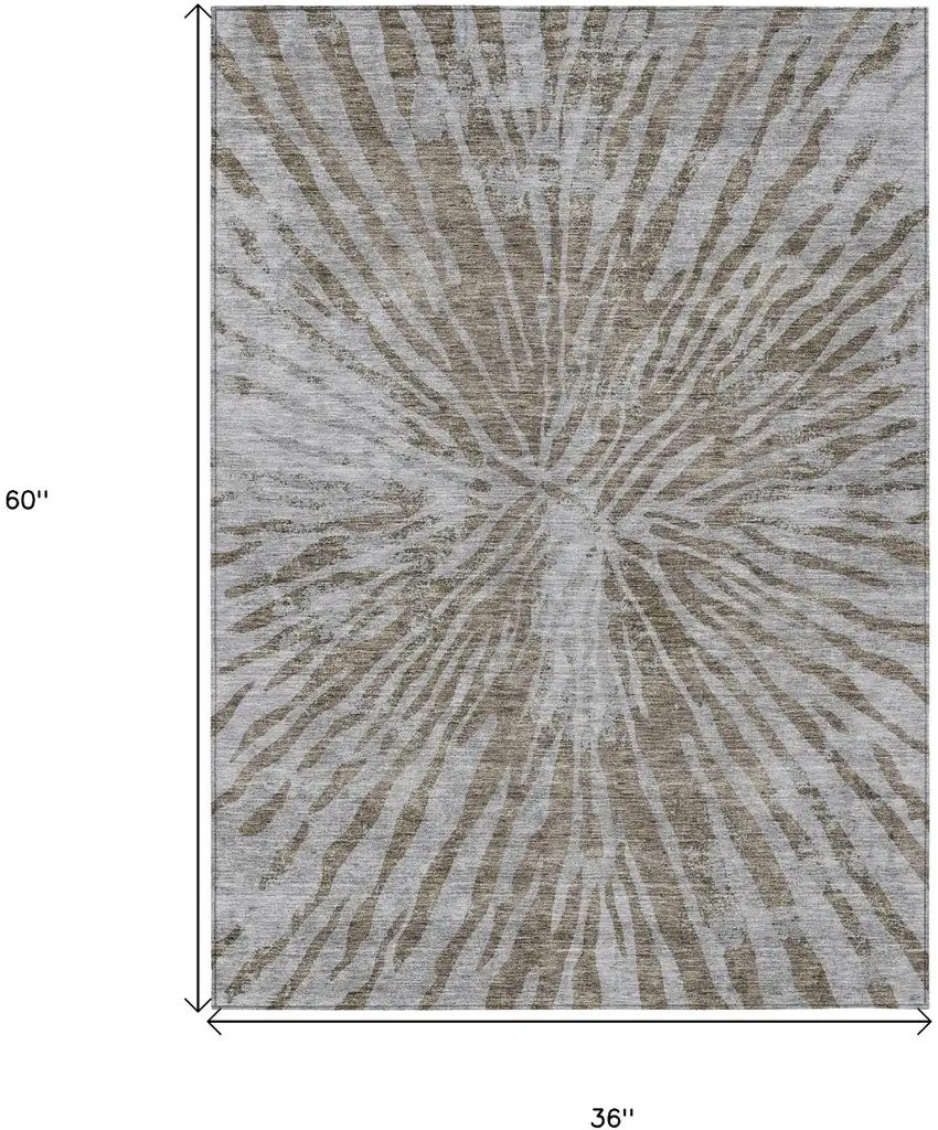 Brown And Gray Abstract Washable Indoor Outdoor Area Rug Photo 3