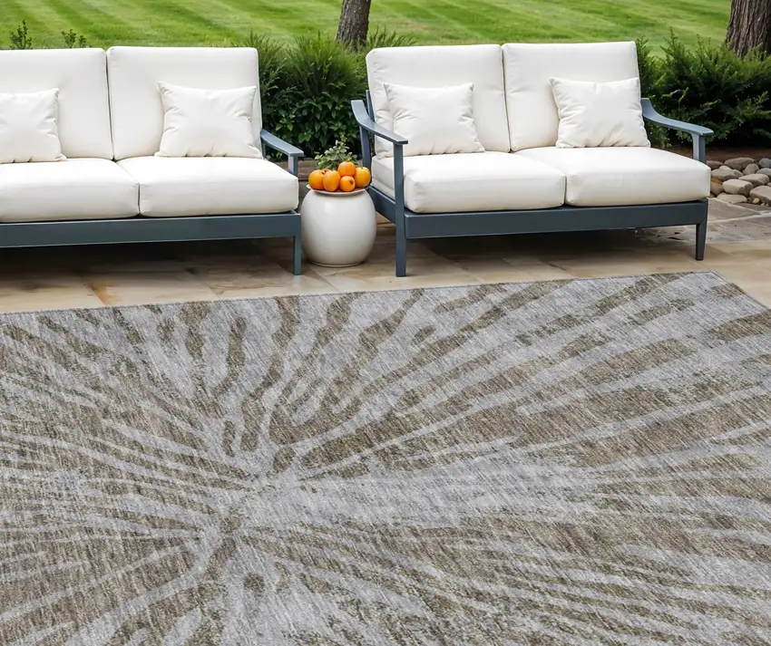 Brown And Gray Abstract Washable Indoor Outdoor Area Rug Photo 1