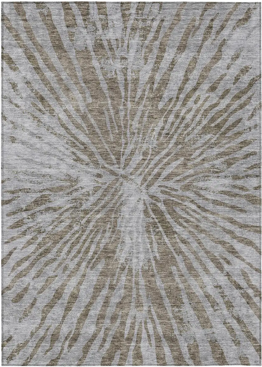 Brown And Gray Abstract Washable Indoor Outdoor Area Rug Photo 2