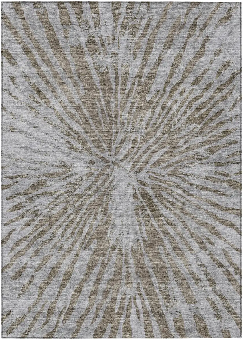 Brown And Gray Abstract Washable Indoor Outdoor Area Rug Photo 2