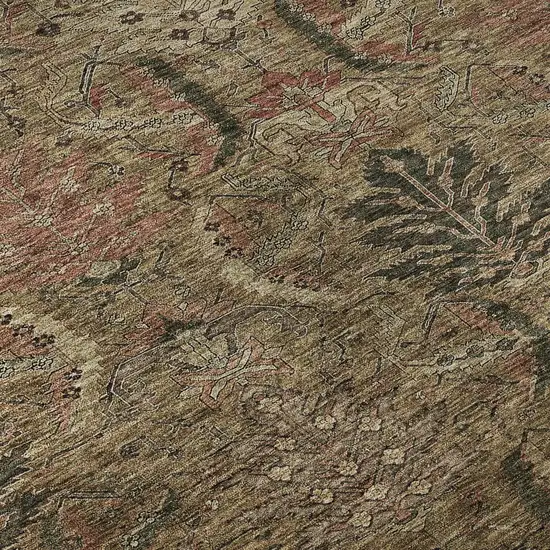 Brown And Gray Damask Washable Area Rug With UV Protection Photo 8