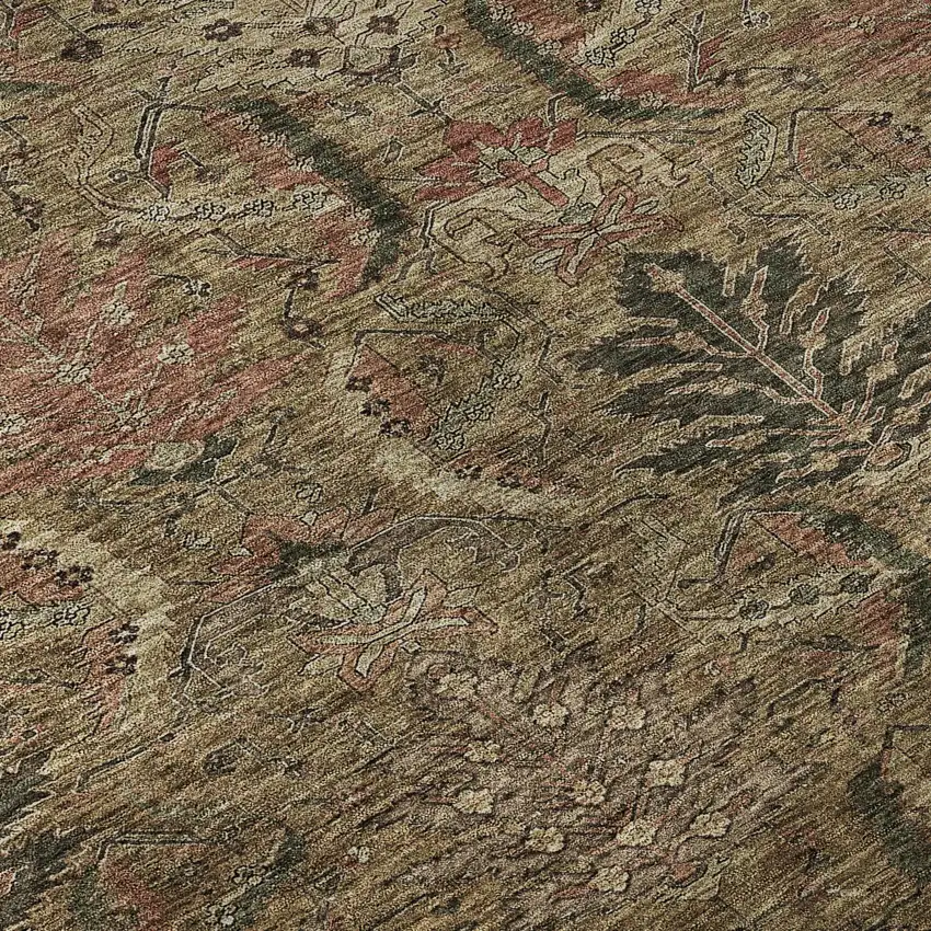 Brown And Gray Damask Washable Area Rug With UV Protection Photo 8