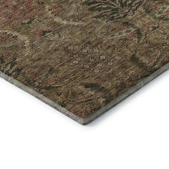 Brown And Gray Damask Washable Area Rug With UV Protection Photo 6