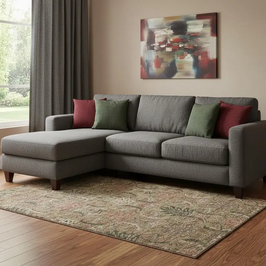 Brown And Gray Damask Washable Area Rug With UV Protection Photo 2