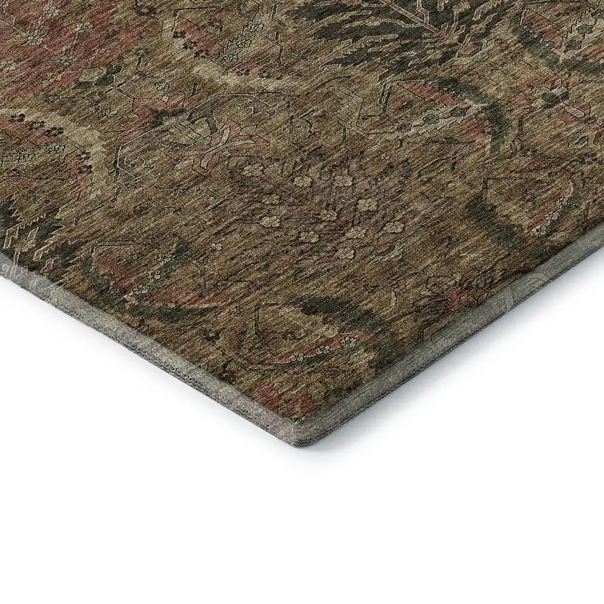 Brown And Gray Damask Washable Area Rug With UV Protection Photo 7