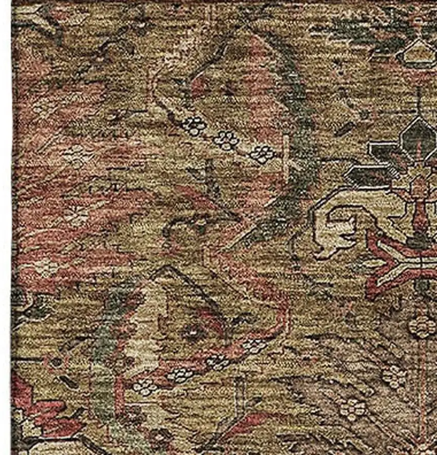 Brown And Gray Damask Washable Area Rug With UV Protection Photo 3