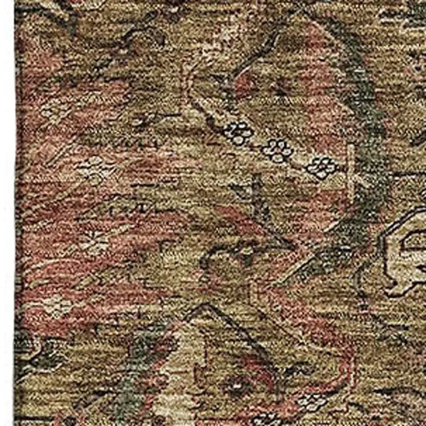 Brown And Gray Damask Washable Area Rug With UV Protection Photo 2