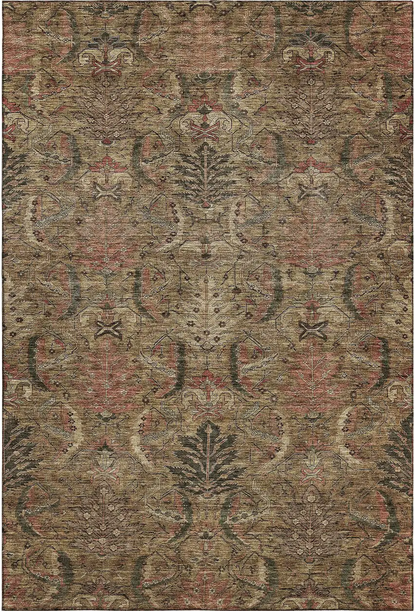 Brown And Gray Damask Washable Area Rug With UV Protection Photo 1