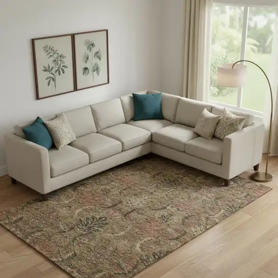 Brown And Gray Damask Washable Area Rug With UV Protection Photo 2