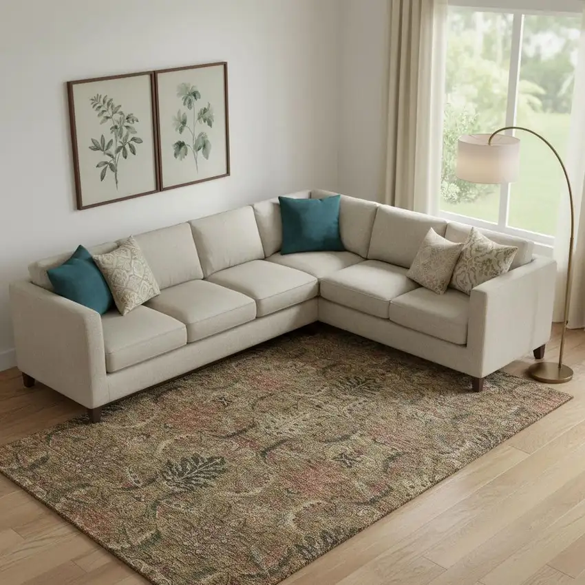 Brown And Gray Damask Washable Area Rug With UV Protection Photo 2