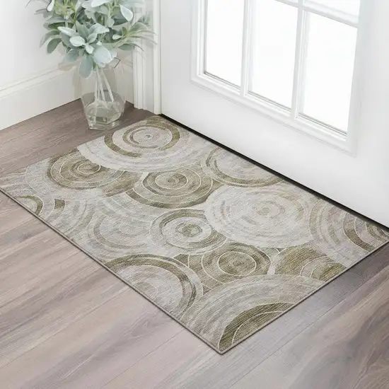 Brown And Gray Geometric Washable Area Rug With UV Protection Photo 2