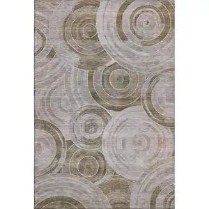 Photo of Brown And Gray Geometric Washable Area Rug With UV Protection