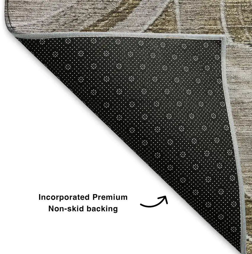 Brown And Gray Geometric Washable Area Rug With UV Protection Photo 7