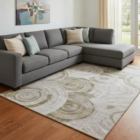 Brown And Gray Geometric Washable Area Rug With UV Protection Photo 2