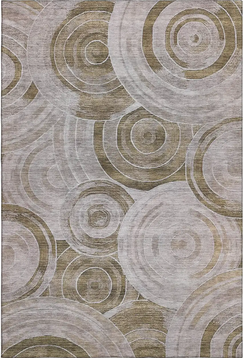 Brown And Gray Geometric Washable Area Rug With UV Protection Photo 1