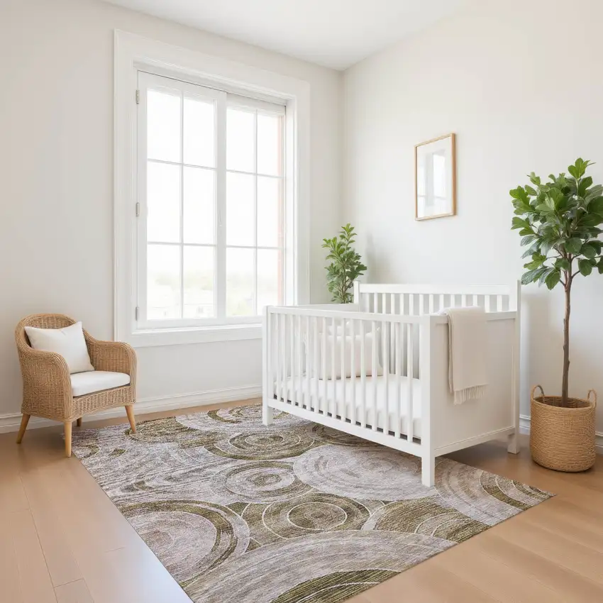 Brown And Gray Geometric Washable Area Rug With UV Protection Photo 5