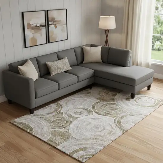 Brown And Gray Geometric Washable Area Rug With UV Protection Photo 2