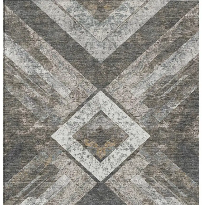 Brown And Gray Geometric Washable Indoor Outdoor Area Rug Photo 1
