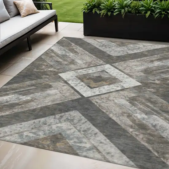 Brown And Gray Geometric Washable Indoor Outdoor Area Rug Photo 2