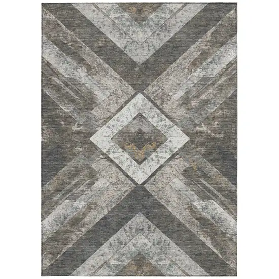 Brown And Gray Geometric Washable Indoor Outdoor Area Rug Photo 1