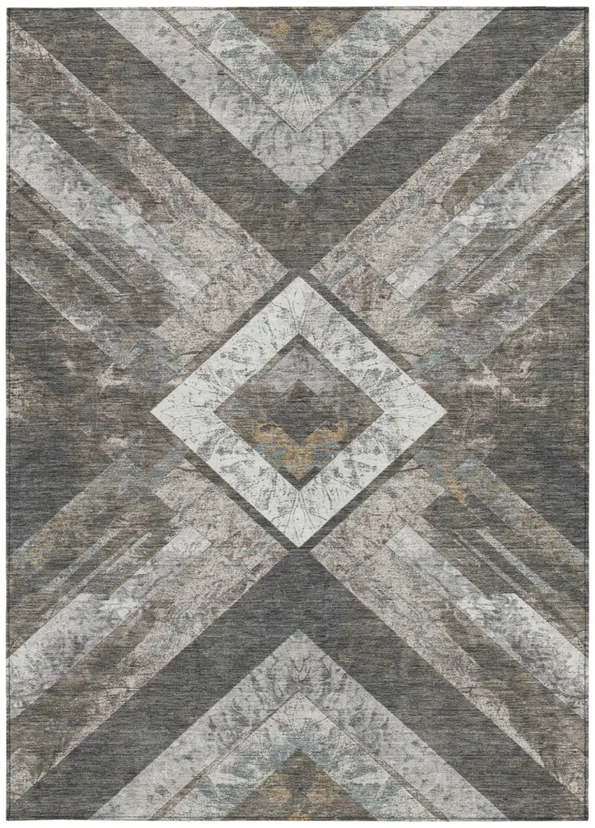 Brown And Gray Geometric Washable Indoor Outdoor Area Rug Photo 1