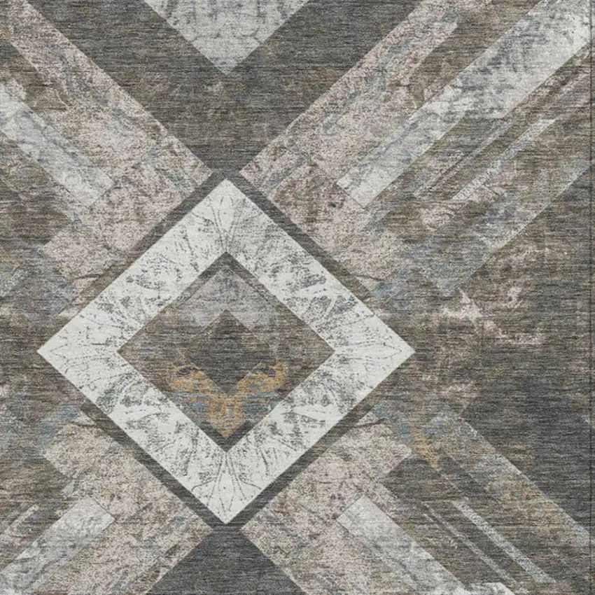 Brown And Gray Geometric Washable Indoor Outdoor Area Rug Photo 3