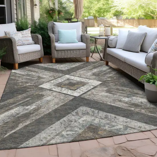 Brown And Gray Geometric Washable Indoor Outdoor Area Rug Photo 4