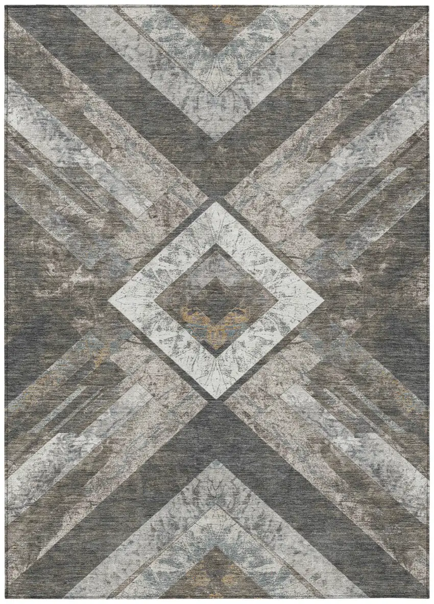 Brown And Gray Geometric Washable Indoor Outdoor Area Rug Photo 8