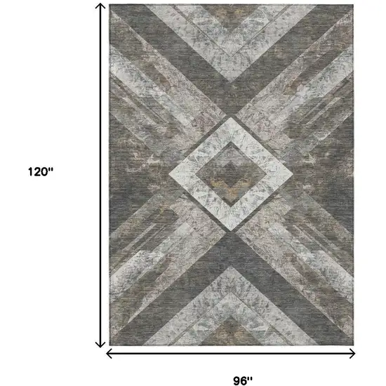 Brown And Gray Geometric Washable Indoor Outdoor Area Rug Photo 9