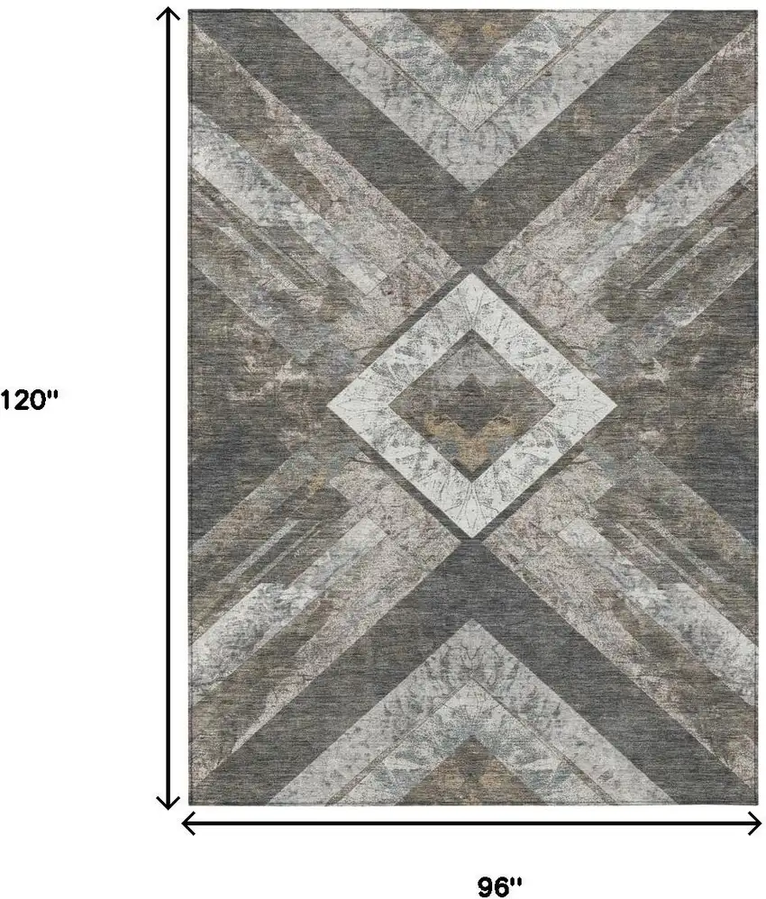 Brown And Gray Geometric Washable Indoor Outdoor Area Rug Photo 9