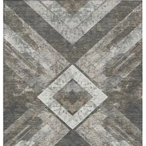 Photo of Brown And Gray Geometric Washable Indoor Outdoor Area Rug