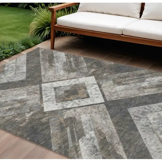 Brown And Gray Geometric Washable Indoor Outdoor Area Rug Photo 2