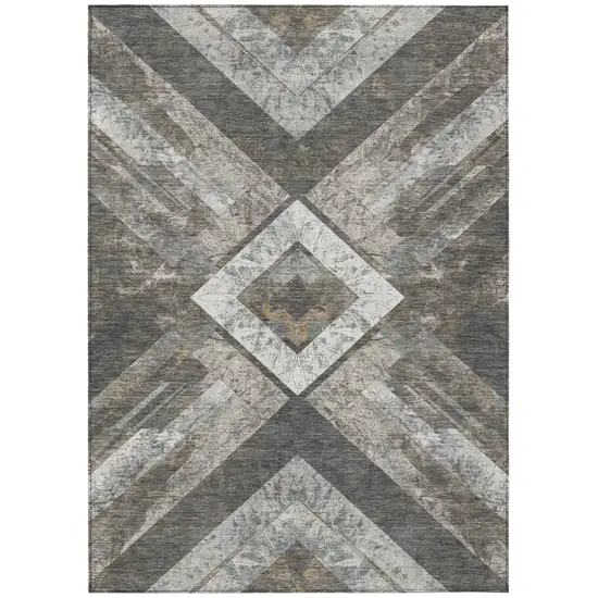 Brown And Gray Geometric Washable Indoor Outdoor Area Rug Photo 7