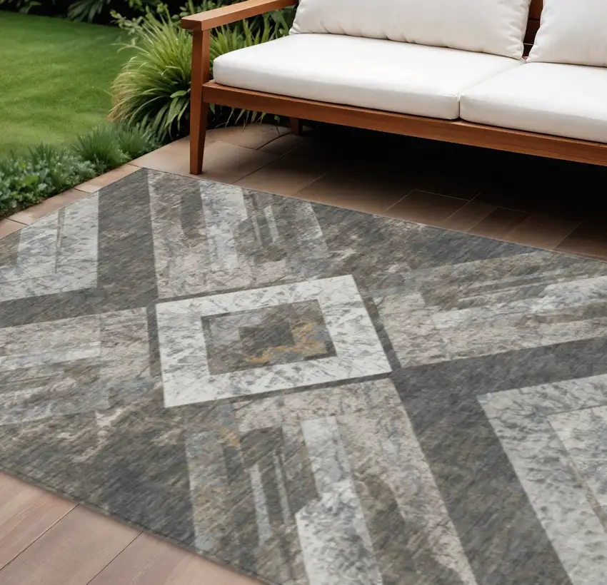 Brown And Gray Geometric Washable Indoor Outdoor Area Rug Photo 2
