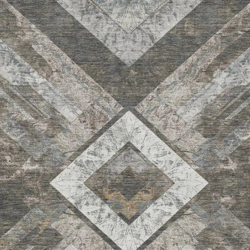 Brown And Gray Geometric Washable Indoor Outdoor Area Rug Photo 9