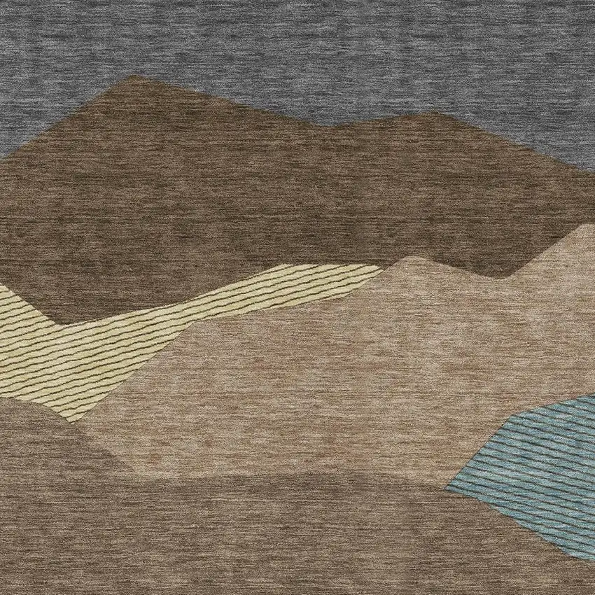 Brown And Gray Geometric Washable Indoor Outdoor Area Rug Photo 2