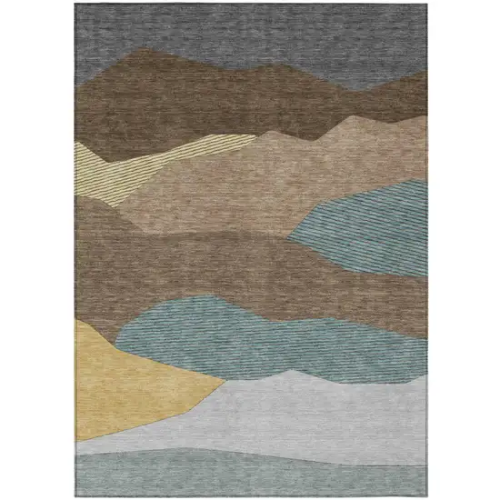 Brown And Gray Geometric Washable Indoor Outdoor Area Rug Photo 1