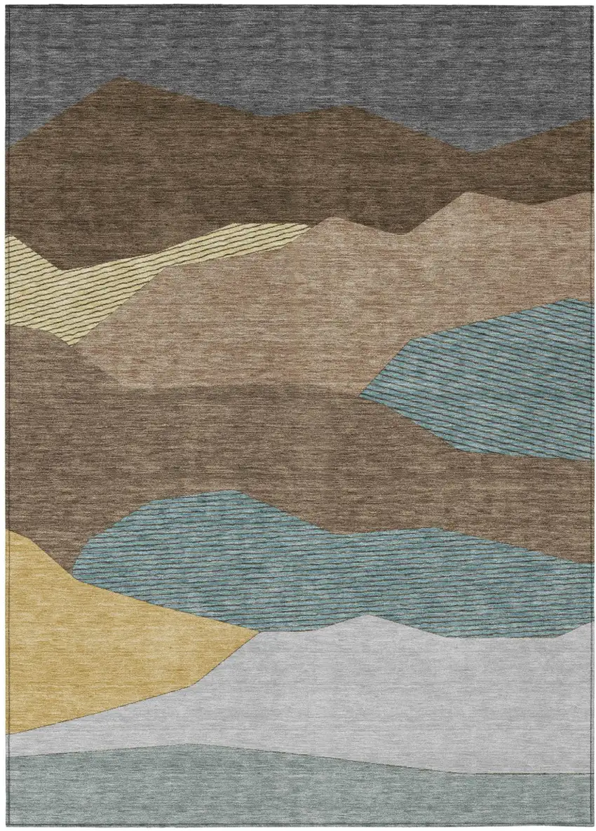 Brown And Gray Geometric Washable Indoor Outdoor Area Rug Photo 1