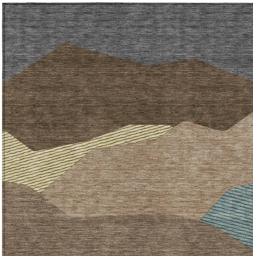 Brown And Gray Geometric Washable Indoor Outdoor Area Rug Photo 2