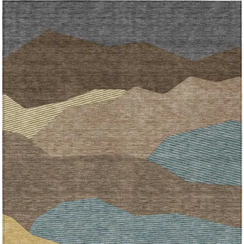 Brown And Gray Geometric Washable Indoor Outdoor Area Rug Photo 3