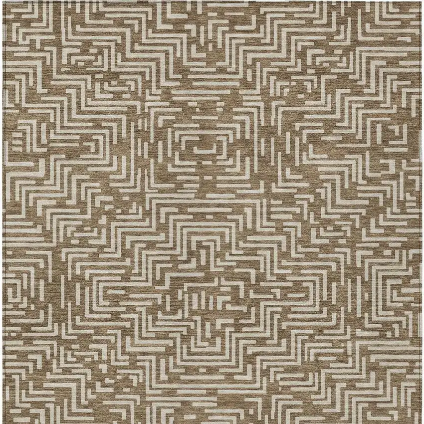 Brown And Gray Geometric Washable Indoor Outdoor Area Rug Photo 4