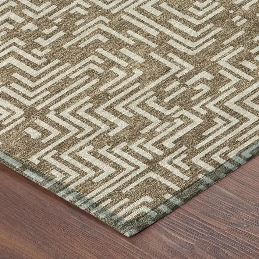Brown And Gray Geometric Washable Indoor Outdoor Area Rug Photo 7
